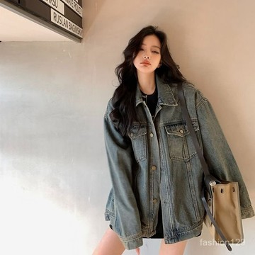 💛限時下殺💛牛仔外套女秋季2023新款寬鬆顯瘦複古水洗中長款時尚百搭夾剋上衣