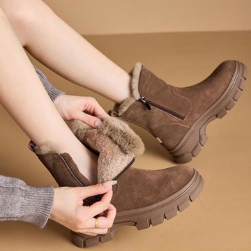 雪地靴子女2024年新款冬季加絨皮毛一體厚底戶外真皮保暖大棉鞋女