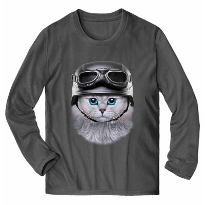 【ペルシャ猫 ねこ ヘルメット】メンズ 長袖 Tシャツ by Fox Republic