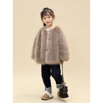 女童外套秋冬款2025新款毛毛加絨加厚小女孩洋氣兒童皮草外套冬裝