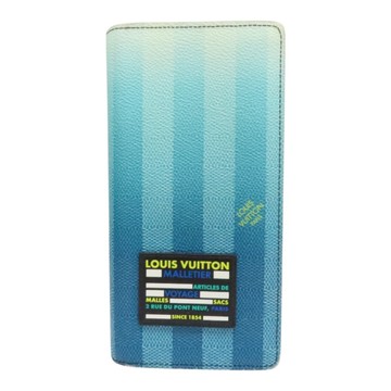 LOUIS VUITTON LV 路易威登 藍色 棋盤格 漸層 PVC塗層帆布 Stripe Brazza 長夾 M81318 【二手名牌BRAND OFF】