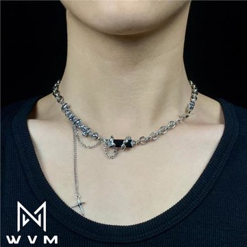 【WVM】 暗魔系列纏繞黑寶石情侶項鏈小眾設計清冷中性鎖骨鏈可調