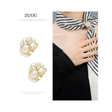 絲巾扣小方巾圍巾打結扣貝母山茶花朵高檔奢華兩用披肩腰帶扣飾品