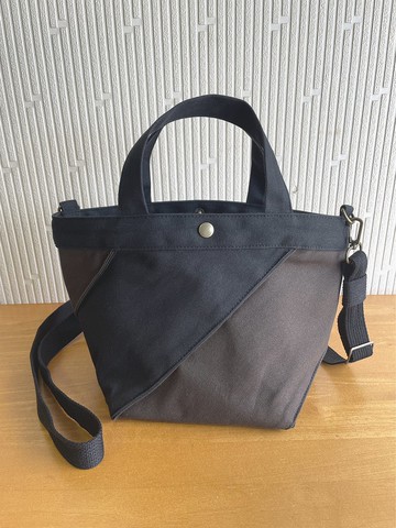 Kurashiki 帆布扭曲船形手提包單肩包手提包 2way 船形輕便手提包黑x 巧克力