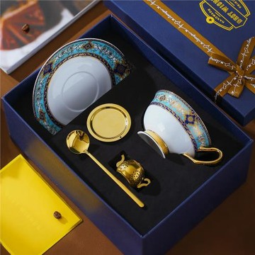 高顏值歐式陶瓷骨瓷咖啡杯子杯碟套裝復古茶杯高檔精致喬遷禮盒裝