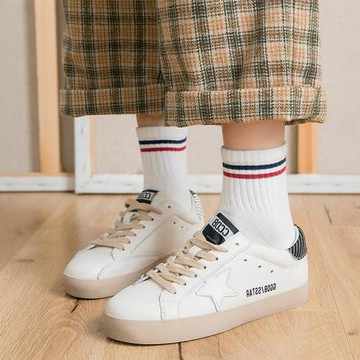 日系襪子女春秋季簡約條紋二杠女士中筒襪韓版純棉基礎短襪運動襪