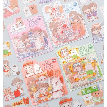 🍋檸檬青🍋 台灣現貨超可愛阿布上學記系列4款27枚入PET防水手繪卡通貼紙手帳裝飾素材