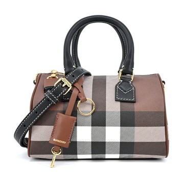 [平輸版]BURBERRY  經典格紋皮革迷你手提/斜背包(暗樺木棕色)真品平輸
