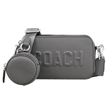 COACH CW540 CHARTER 立體車線標誌LOGO附零錢袋斜背包.灰