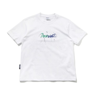 IZZVATI-繩古字立體繡花短T-白色