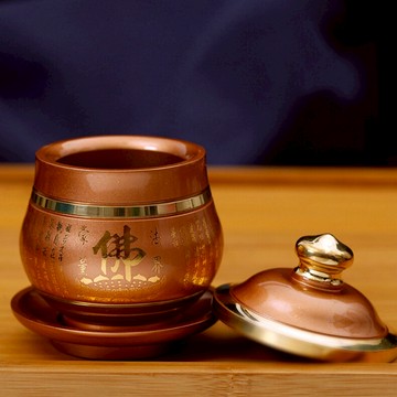 家居佛堂供佛水杯觀音般若心經純銅貢杯圣水杯鎏金蓮花凈水大悲水