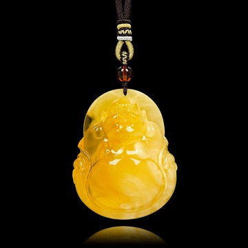 【正佳珠寶】蜜蠟琥珀 頂級金絞蜜 52.5g 大肚彌勒佛吊墜