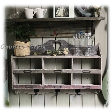 法式木質復古做舊擱架掛鉤 墻面儲物架 懷舊風格1入