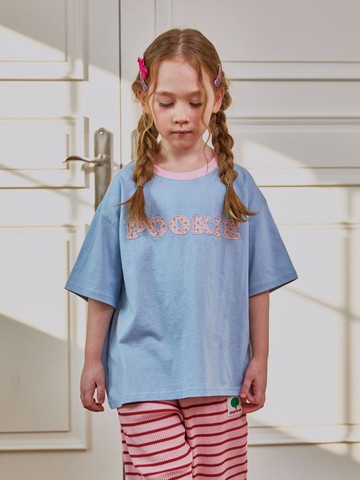Cotton Oversized Embroidered T-shirt [Sky Blue]