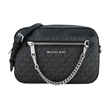 MICHAEL KORS MK掛鍊滿版斜背相機包-大/黑