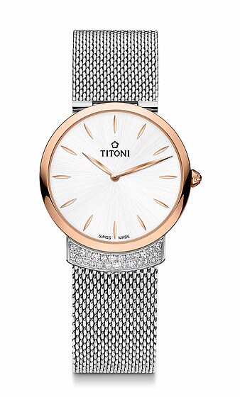 TITONI瑞士梅花錶優雅伊人系列TQ42912SRG-590簡約金屬時尚腕錶/玫瑰金+白32mm｜樂天全館特惠中★指定刷卡回饋10%