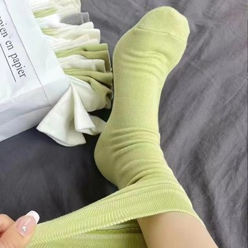 大唐襪業  D85女四季款素色中筒襪百搭學生白色綠色堆堆襪多巴胺高顏值襪子