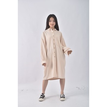 (F) jineilai棉質排扣純棉杏色洋裝二手衣