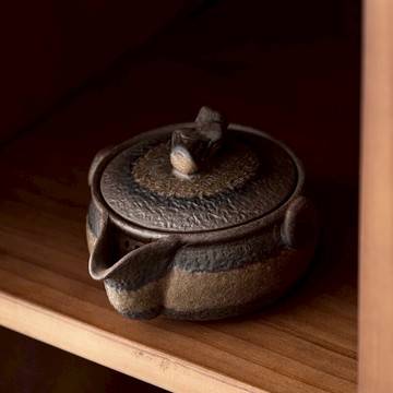 老巖泥粗陶手抓壺單個純手工功夫茶具日式復古鎏金陶瓷家用泡茶壺