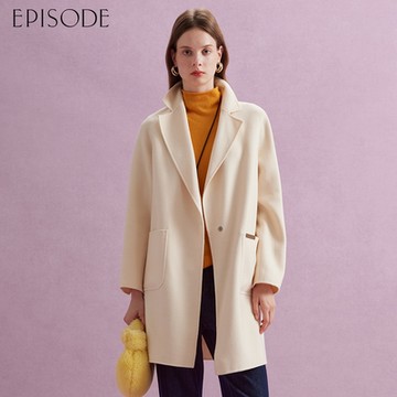 EPISODE - 簡約百搭素色西裝領羊毛大衣外套（米）E44C07