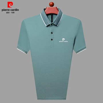 皮爾卡丹夏季桑蠶絲短袖T恤男士夏季翻領寬松休閑冰絲半袖POLO衫