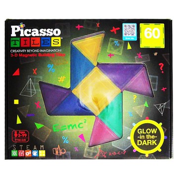 PicassoTILES 畢卡索 磁力片積木 夜光磁力片組 60p 3歲以上  多色  1盒