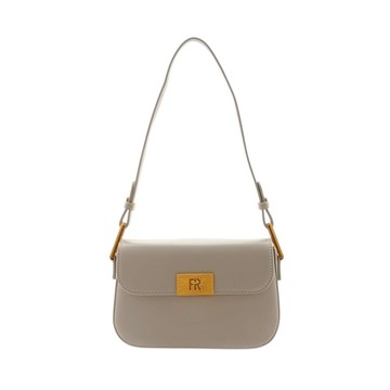 FIRANO- 鐵牌方形翻蓋皮革肩背包(褐灰色)