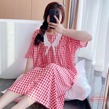 短袖睡裙女夏天薄款大碼寬松孕婦睡衣2022新款可愛休閑夏季家居服