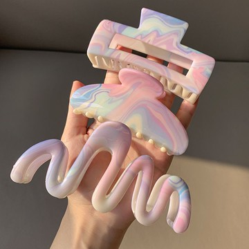 桃園出貨✨韓系水印墨染大波浪抓夾後腦勺盤髮鯊魚夾髮夾高級感髮飾頭飾品