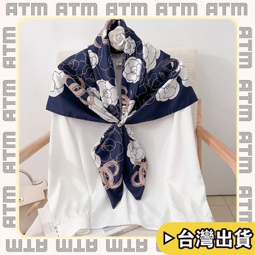 🔥臺灣出貨🔥可開發票✅輕飾時光小香風山茶花印花絲巾90cm仿真絲斜紋大方巾高級感防曬披肩頭巾女