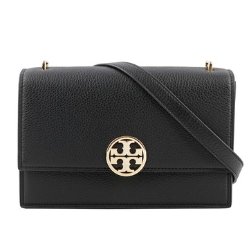 TORY BURCH Miller 荔枝皮革翻蓋肩背/斜背二用包(黑色) 154703 001