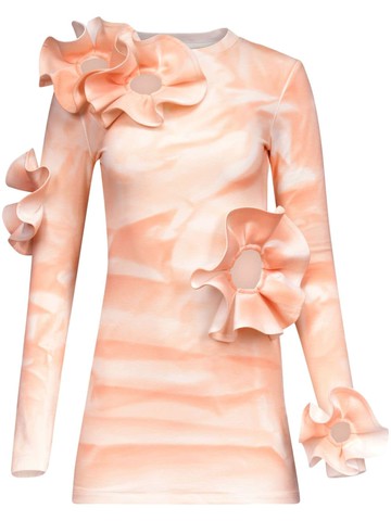 AREA - ruffled flower-appliqué mini dress - women - Cotton/Elastane - M - Neutrals