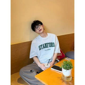 DAZO 韓版字母印花百搭寬松T恤男短袖休閑圓領五分袖夏季上衣潮流