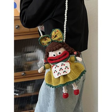 千瓣蓮手工編織包包鉤針毛線包包創意可愛蝴蝶結女孩挎包diy禮物