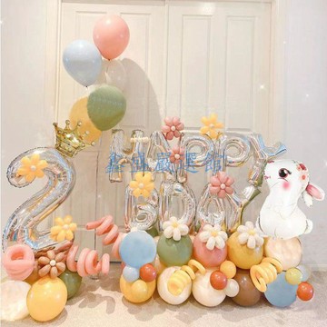 【臺灣-出貨】ins風生日氣球材料包數字裝飾寶寶百日氣球兒童卡通生日氣球佈置0109
