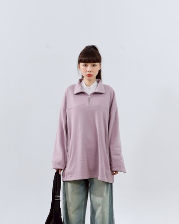 半門襟立領剪接寬版上衣 兩色售