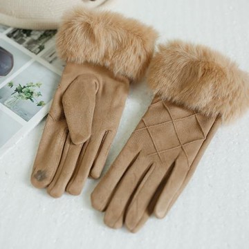 千秋飛燕純色皮毛拼接手套冬季新款保暖騎行戶外加厚防風女士