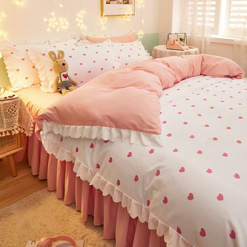 水洗棉磨毛四件套小清新韓版花邊床裙親膚舒適被套可裸睡床上用品