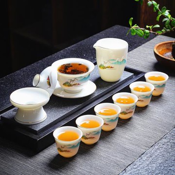 羊脂玉功夫茶具套裝家用整套高檔輕奢蓋碗客廳辦公室會客白瓷茶杯