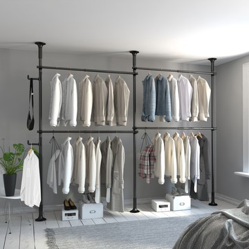 Liwoo 國產堅固四層吊衣桿 + 多功能掛架組  黑色的  衣架(寬 160-280 厘米 x 高 218-244 厘米)