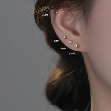 S999足銀圓珠耳釘女簡約百搭養耳洞耳環豆豆純銀睡覺免摘耳骨釘
