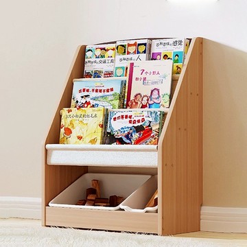 【樂樂】好好繪書架 木質兒童玩具繪本架C款 基礎/三層繪本+PE收納盒一層 長63cm(寶寶閱讀收納架 二合一體 實木落地書架)基礎/三層繪本-C款63cm