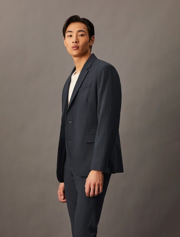 Calvin Klein 精緻羊毛混紡幼條紋修身西裝外套