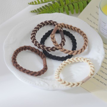 韓系O束5入雙色編織-奶茶色