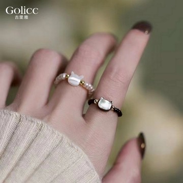 【Golicc】戒指 可愛貓咪串珠戒子3.5