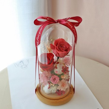 S20好運小雞永生花玻璃大罩盅 / 玻璃罩盅 永生花盅
