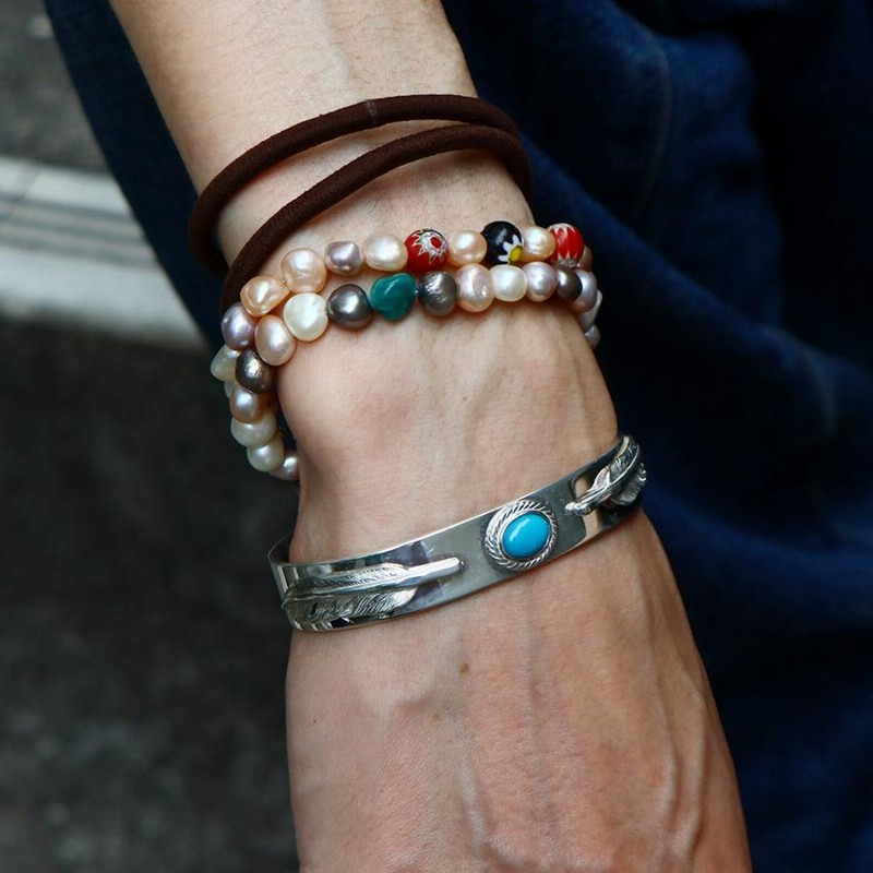 タディ&キング　フェザー付きブレス タディ&キング フェザー付きブレス 平打ちバングル銀縄ターコイズ