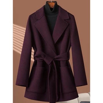 (免運)小個子雙面羊絨大衣女短款2025年冬季新款西裝領修身顯瘦毛呢外套