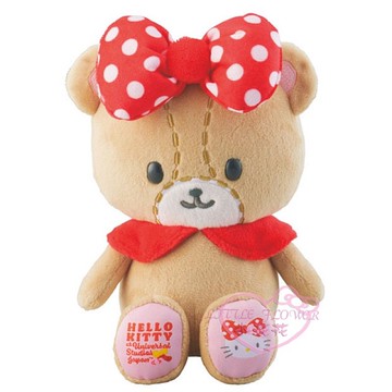 小花花日本精品♥hello kitty旁小熊絨毛娃娃玩偶布偶 紅色蝴蝶結環球影城情人節限定玩偶50136209