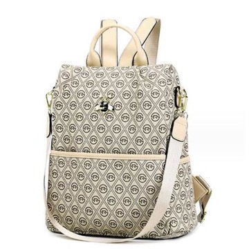 Sp house 優雅時髦印花雙肩手提女用後背包(杏色)